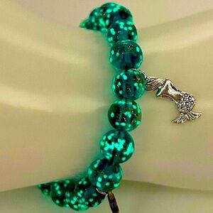 Handmade Glow-In-The-Dark Mermaid Charm Bracelet with Speckled Glass Beads!